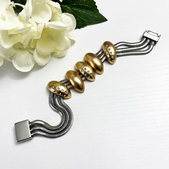 NEW Chico's Mixed Metal Pave Crystal Sliding Bracelet - Picture 1 of 7